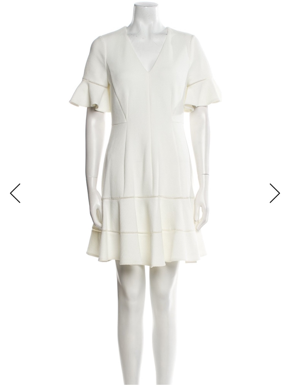 Rebecca Taylor Ivory V-Neck Ruffle Sleeve Mini Dress
